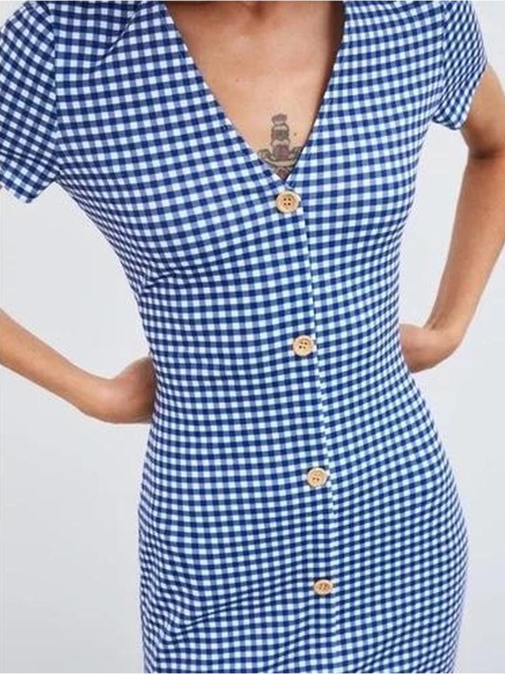 Zara Blue & White Gingham Button-Front Mini Dress (buttons replaced)